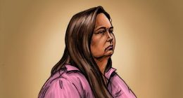 A courtroom sketch of Erin Patterson.