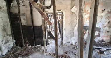 Interior of a destroyed building in Kibbutz Nir Oz, Israel.