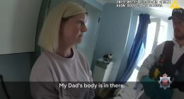 Bodycam footage of a woman confessing to police that her father's body is in the house.