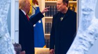 Elon Musk and Donald Trump at a press conference.