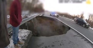 New Jersey sinkhole: Video shows moments after massive sinkhole opens up on I-80 in Wharton, NJ