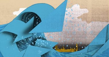 Illustration of Westminster with the waves of the Thames resembling the Reform UK logo