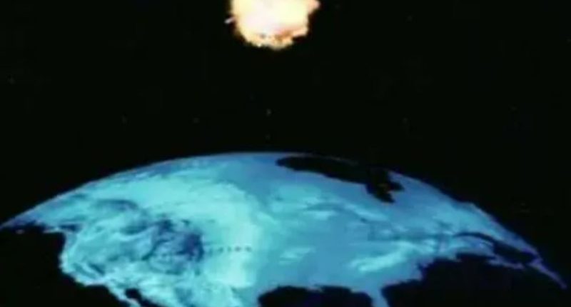 Electromagnetic pulse burst above Earth.