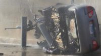 PHOTOS: Springfield fire crews respond to burning, rolled-over vehicle