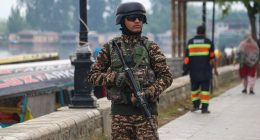 Mandatory Credit: Photo by Firdous Nazir/NurPhoto/Shutterstock (15291234o) An Indian paramilitary soldier patrols along the banks of Dal Lake in Srinagar, Jammu and Kashmir, on May 9, 2025. The Indian government issues a red alert across Indian Kashmir amid escalating tensions with neighboring Pakistan. On May 7, the Indian Armed Forces launch 'Operation Sindoor', targeting alleged terrorist infrastructure in Pakistan and Pakistan-occupied Jammu and Kashmir. The Indian government states that it carries out military strikes on nine sites in Pakistan in retaliation for the deadly militant attack on tourists at the popular resort town of Pahalgam in south Kashmir on April 22, 2025, which leaves 26 tourists dead. Tensions Between India And Pakistan, Srinagar, Jammu and Kashmir - 09 May 2025