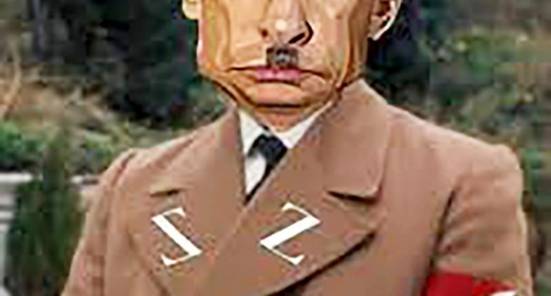 Illustration of Vladimir Putin caricatured as Adolf Hitler.
