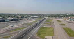 American Airlines and American Eagle aircraft docked at the airport terminal of LaGuardia. General view of the LaGuardia Airport LGA with the terminal, air traffic control tower, apron, taxiway, runway and passenger aircraft. LaGuardia is a civil airport in East Elmhurst, Queens, New York City, USA operating domestic and international flights. The owner is Port Authority of New York and New Jersey. Air Canada, American Airlines, American Eagle, Delta Air Lines, Delta Connection, Frontier Airlines, JetBlue, Southwest Airlines, Spirit Airlines, United Airlines and United Express operate from the airport. LaGuardia has three active terminals A, B, C with 72 gates. LaGuardia is undergoing a multi-billion dollar redesign that resulted in a new Terminal B and a new Terminal C. LaGuardia Airport, NYC, United States of America on May 11, 2023 (Photo by Nicolas Economou/NurPhoto via Getty Images)