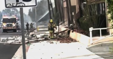 Police and firefighters respond to an explosion rocking the California city of Palm Springs