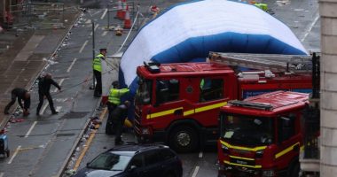 The scene in Water Street after a car collided with Liverpool supporters