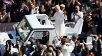 Pope Leo XIV greets visitors and worshippers ahead of the Inauguration Mass of Pope Leo XIV, at Vatican City