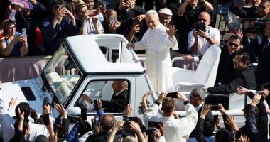 Pope Leo XIV greets visitors and worshippers ahead of the Inauguration Mass of Pope Leo XIV, at Vatican City