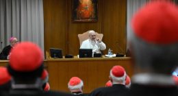 Pope Leo XIV met with cardinals in the Vatican's synod hall â€“ a deviation from the typical location for the first meeting with cardinals, which is usually held in the apostolic palace.