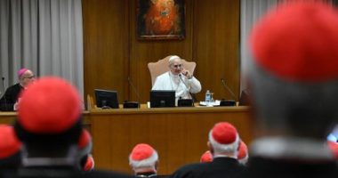 Pope Leo XIV met with cardinals in the Vatican's synod hall â€“ a deviation from the typical location for the first meeting with cardinals, which is usually held in the apostolic palace.