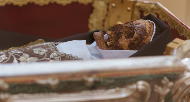 Remains of Saint Teresa of Jesus in a reliquary.