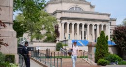 Pro-Palestinian demonstrators clash with security guards at Columbia University