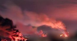 Large fire at night.