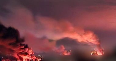 Large fire at night.