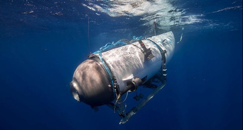 The Titan submersible descending underwater.