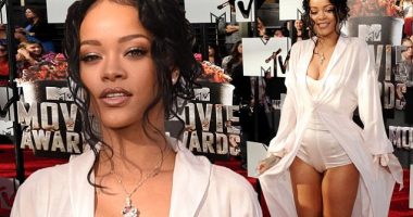 Rihanna looks ready for bed in robe and playsuit at MTV Movie Awards