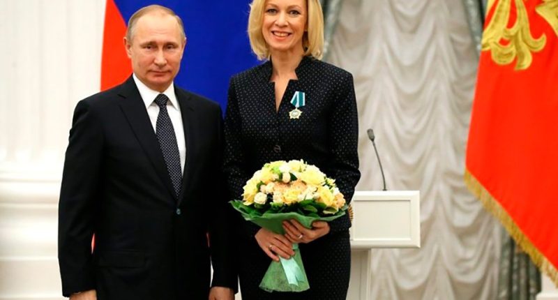 Maria Zakharova and Vladimir Putin.