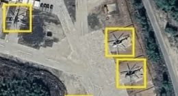 Satellite image showing Russian helicopters near the Finnish border.