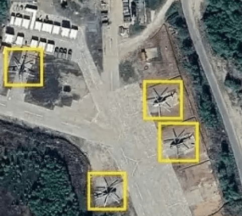 Satellite image showing Russian helicopters near the Finnish border.