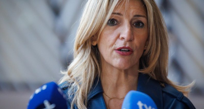 Yolanda Diaz Perez, Spanish Deputy Prime Minister, speaking to the media.