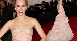 Suki Waterhouse turns heads in frilly pink dress at Met Gala