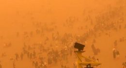 Tourists stranded in a severe sandstorm in Dunhuang, China.