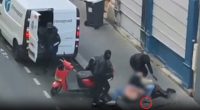 Footage of three masked men forcing a woman into a van.