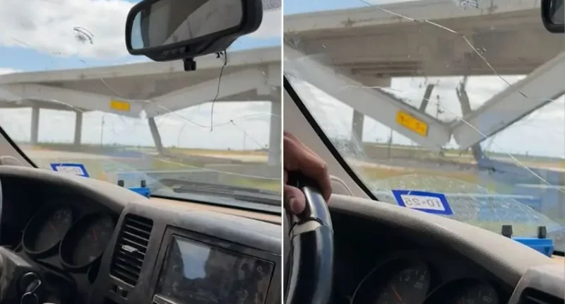 Texas driver catches dramatic partial overpass collapse on video