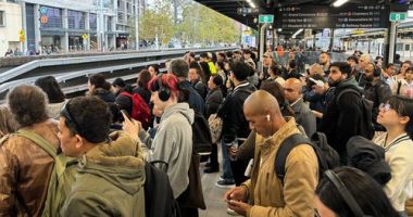 Commuters crowd onto platforms at Central Station on Wednesday afternoon