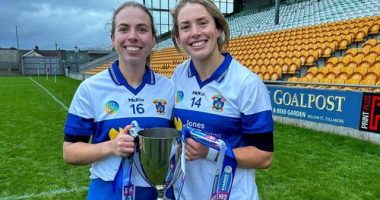 Dublin camogie captain Aisling Maher (right) in the skort players are currently required to wear.