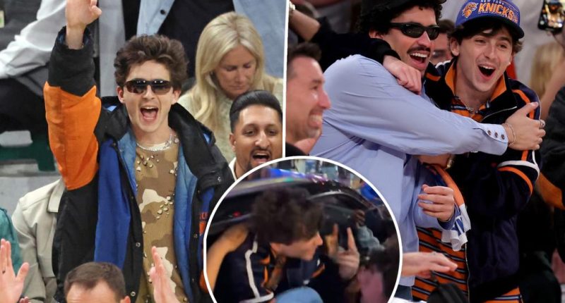 TimothÃ©e Chalamet goes wild alongside fellow Knicks fans outside of Madison Square Garden after semifinals win