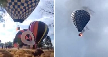 Tragic video captures man dangling from fiery hot air balloon before plummeting to his death after saving 2 passengers