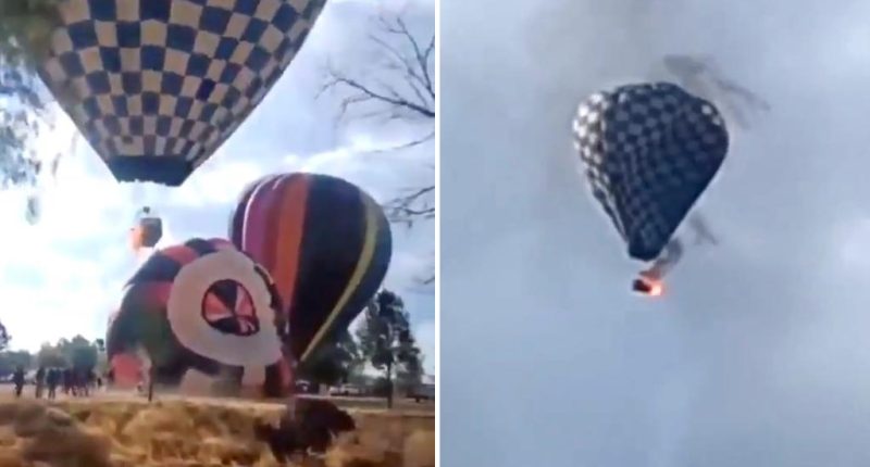 Tragic video captures man dangling from fiery hot air balloon before plummeting to his death after saving 2 passengers