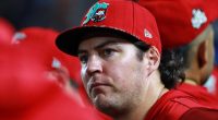 Trevor Bauer #96 of the Diablos Rojos during a baseball game.