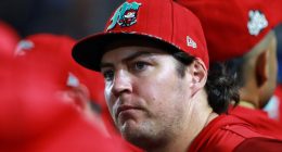 Trevor Bauer #96 of the Diablos Rojos during a baseball game.