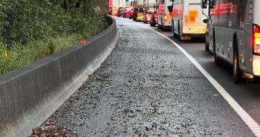 The steel fragments on the side of the road on the M1.