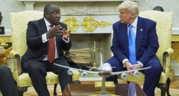 Trump ambushes South African president with farmer killing video
