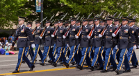 Soldiers marching in a parade.