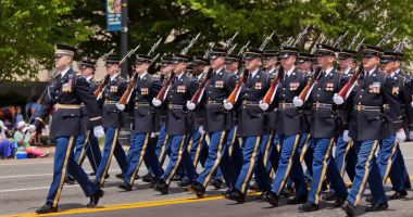 Soldiers marching in a parade.