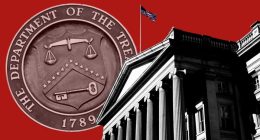 A montage of the US Treasury building and the logo of the Department of the Treasury