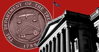 A montage of the US Treasury building and the logo of the Department of the Treasury