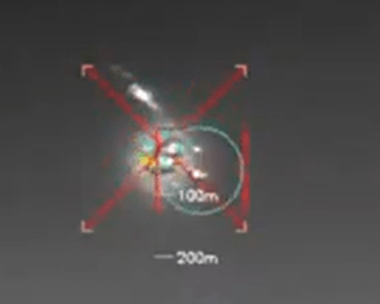 Overhead view of an object with distance markers.