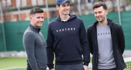 An image collage containing 1 images, Image 1 shows Andy Murray with Phil and Tom Beahon at a partnership announcement