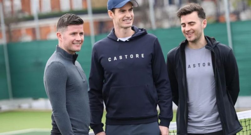 An image collage containing 1 images, Image 1 shows Andy Murray with Phil and Tom Beahon at a partnership announcement