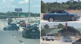 Wild video shows towed car swinging around Texas highway