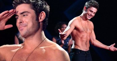 Zac Efron shows off tangerine torso and pale face at MTV Movie Awards