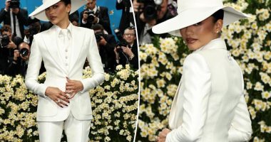 Zendaya suits up in white on the Met Gala 2025 red carpet